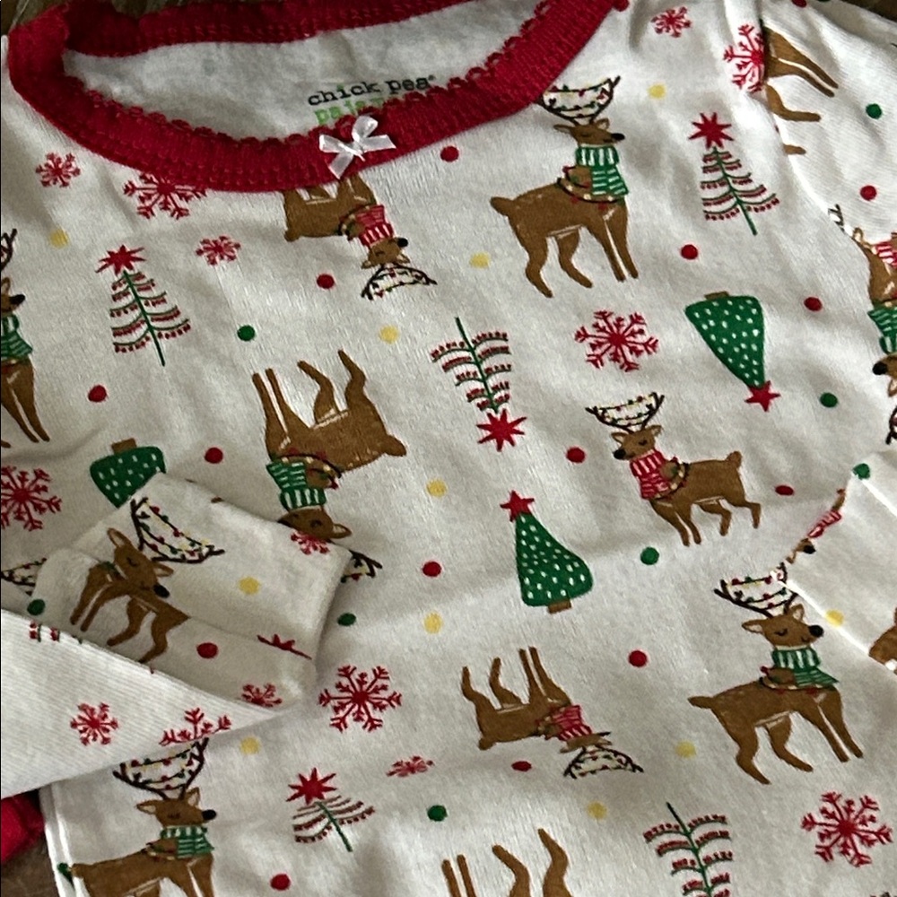 NWT! Set/2 Christmas Holiday Reindeer & Tree Baby Girl Pajamas - Picture 3 of 14